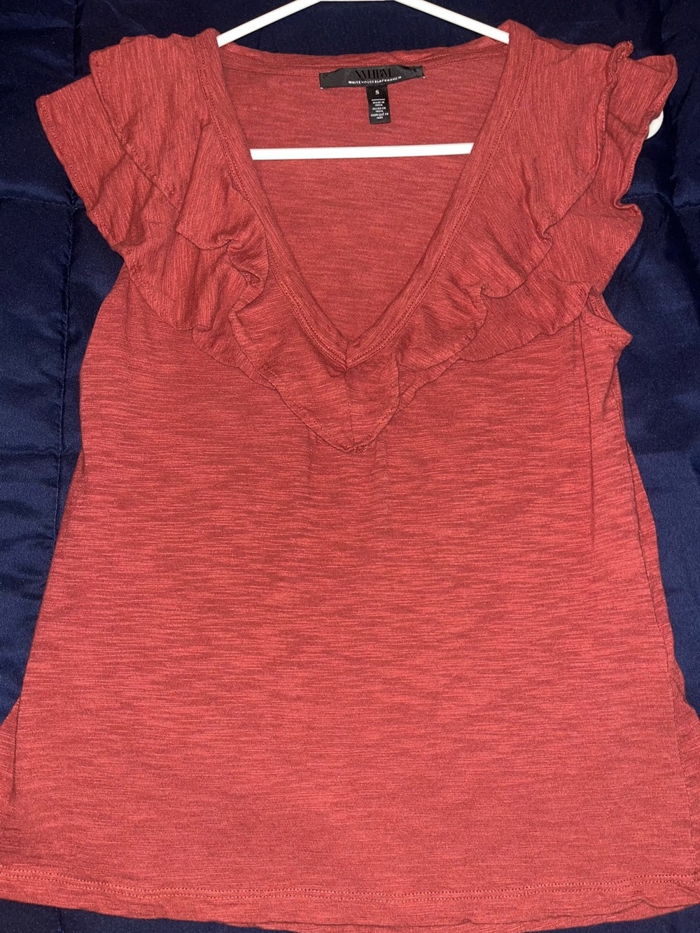 White House Black Market Women's Red Ruffle V-Neck Tank